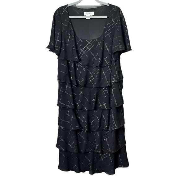 PATRA Woman Plus Size Ruffled Tiered Chiffon & Metallic Glitter Cocktail Dress - Picture 2 of 6
